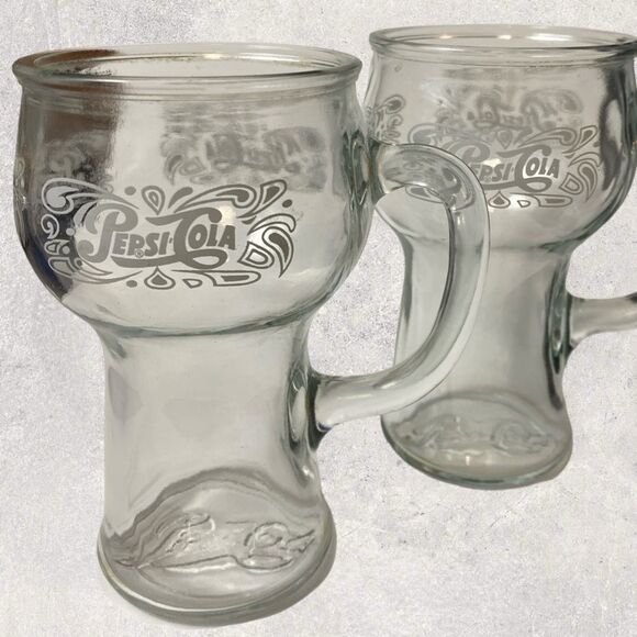 Pepsi Cola Glasses Vintage 1970 - SET of TWO Glass Mugs - Picture 1 of 8